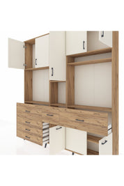 Arges Dolap 10 Raflı 6 Çekmeceli 8 Kapaklı 220x30x243 Çam-Aytaşı/Çam