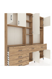 Arges Dolap 10 Raflı 6 Çekmeceli 8 Kapaklı 220x30x243 Çam-Aytaşı/Çam