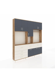 Arges Dolap 10 Raflı 6 Çekmeceli 8 Kapaklı 220x30x243 Çam-Antrasit/Aytaşı