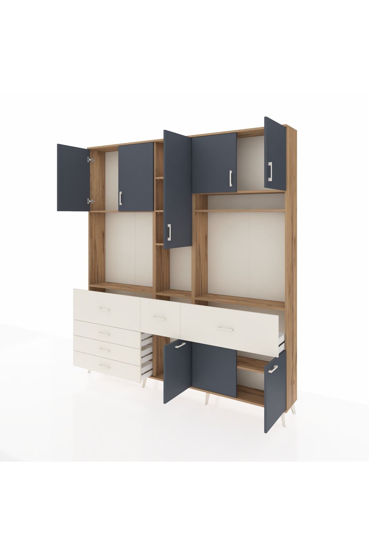 Arges Dolap 10 Raflı 6 Çekmeceli 8 Kapaklı 220x30x243 Çam-Antrasit/Aytaşı