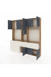 Arges Dolap 10 Raflı 6 Çekmeceli 8 Kapaklı 220x30x243 Çam-Antrasit/Aytaşı