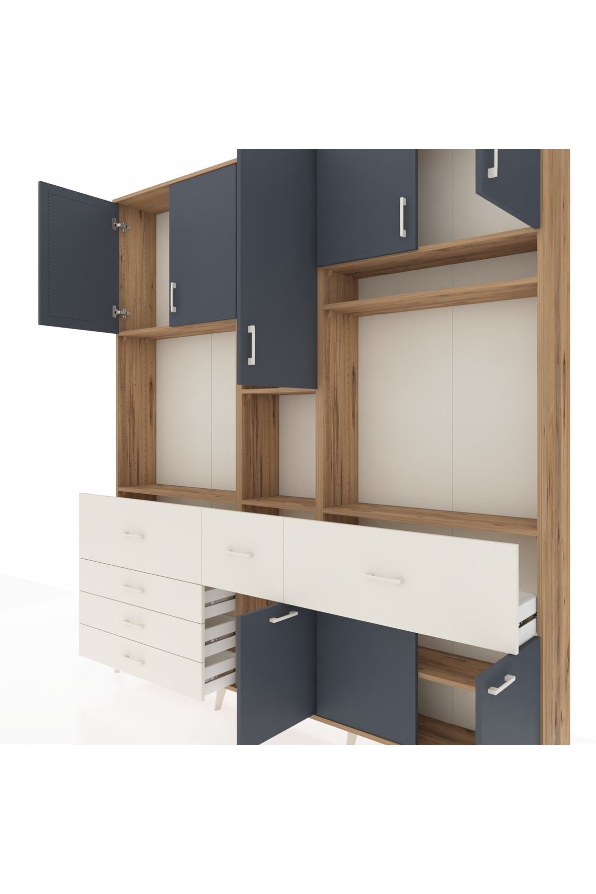 Arges Dolap 10 Raflı 6 Çekmeceli 8 Kapaklı 220x30x243 Çam-Antrasit/Aytaşı