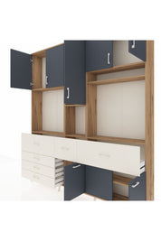 Arges Dolap 10 Raflı 6 Çekmeceli 8 Kapaklı 220x30x243 Çam-Antrasit/Aytaşı