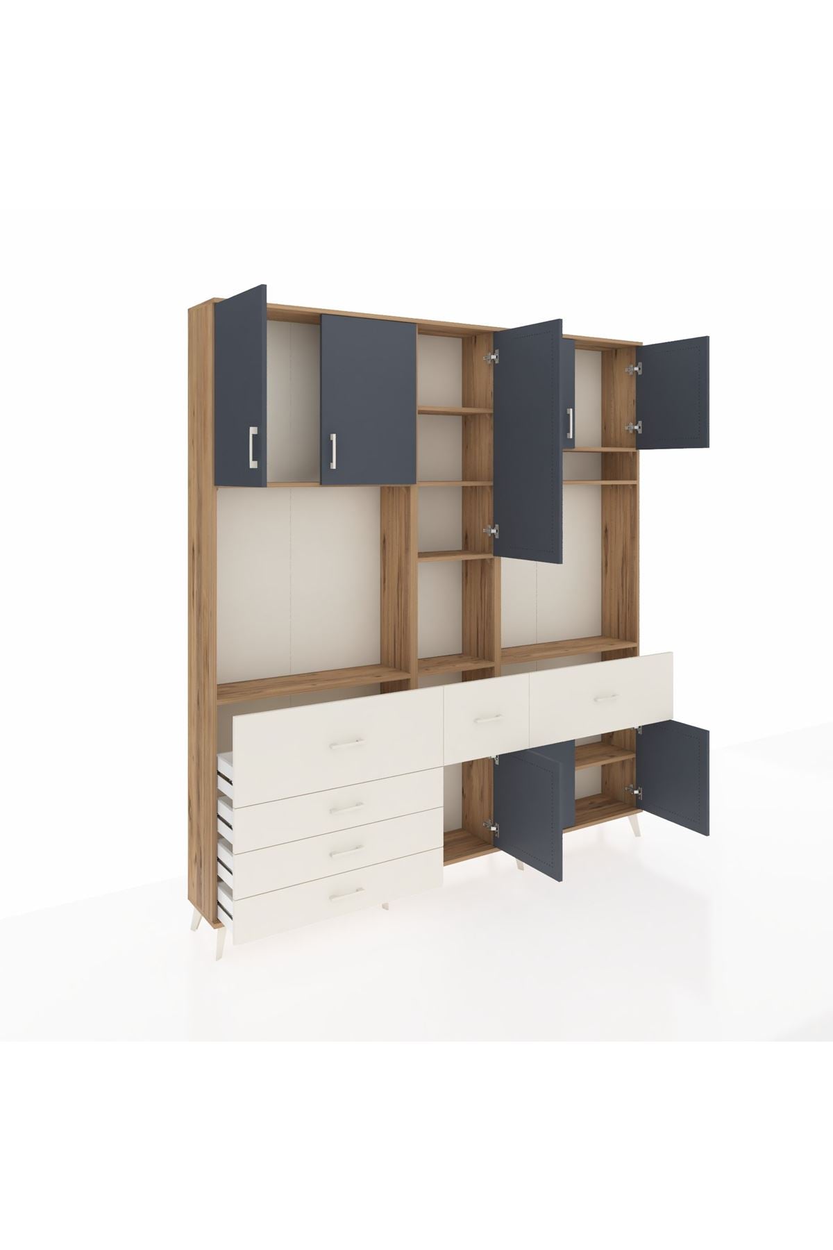 Arges Dolap 10 Raflı 6 Çekmeceli 8 Kapaklı 220x30x243 Çam-Antrasit/Aytaşı