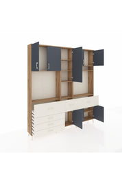 Arges Dolap 10 Raflı 6 Çekmeceli 8 Kapaklı 220x30x243 Çam-Antrasit/Aytaşı