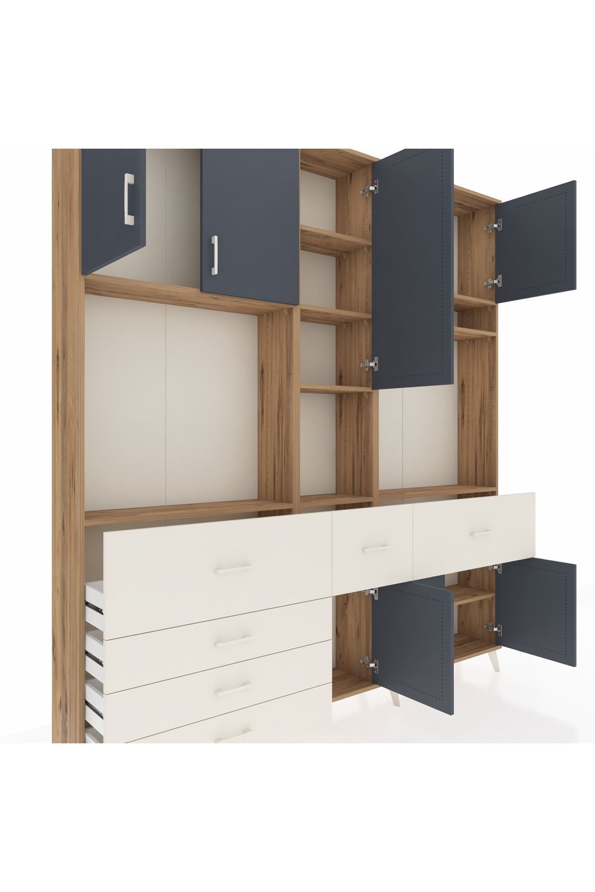 Arges Dolap 10 Raflı 6 Çekmeceli 8 Kapaklı 220x30x243 Çam-Antrasit/Aytaşı