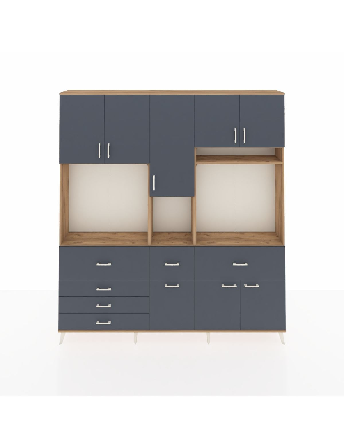 Arges Gardrop 10 Raflı 6 Çekmeceli 8 Kapaklı 220x30x243 Çam-Antrasit