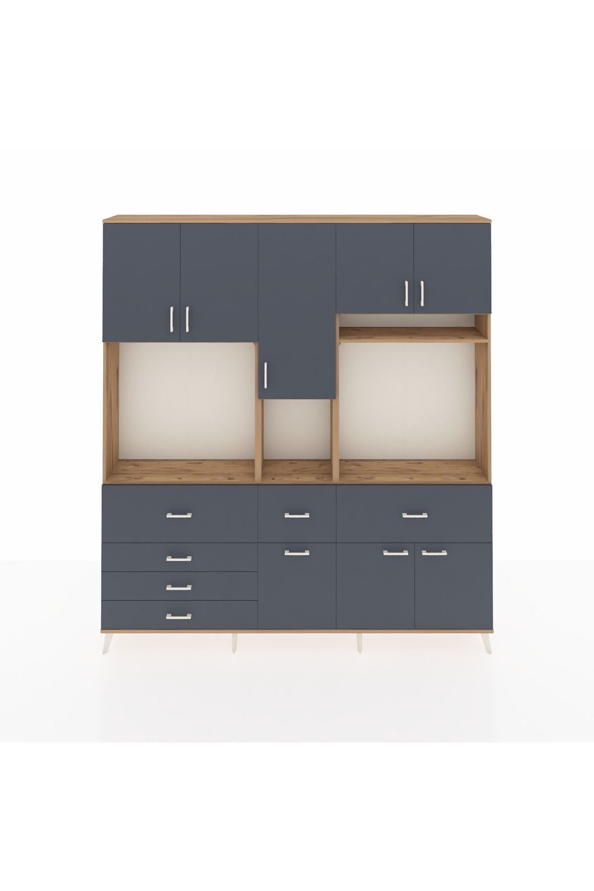 Arges Gardrop 10 Raflı 6 Çekmeceli 8 Kapaklı 220x30x243 Çam-Antrasit