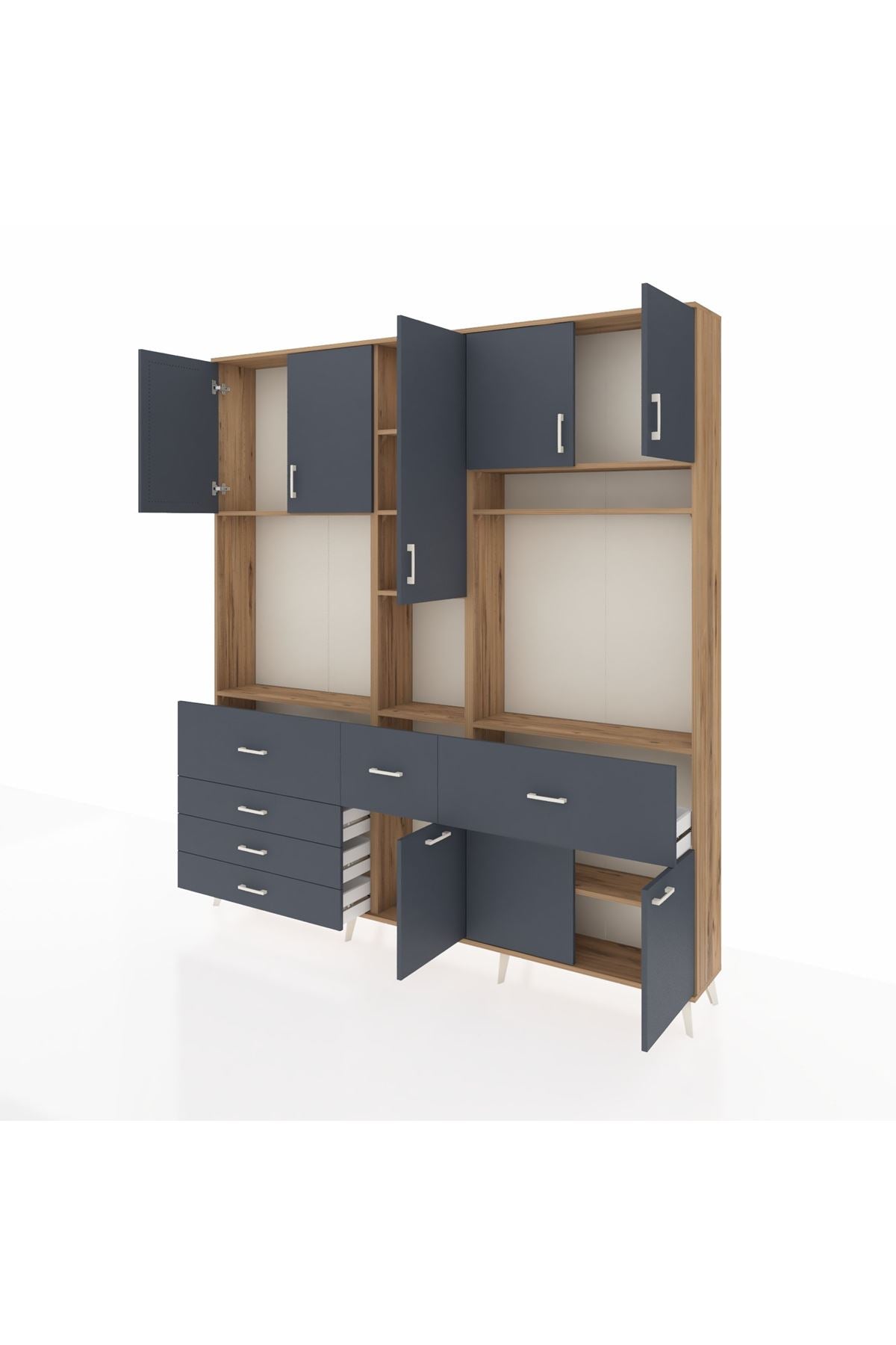 Arges Gardrop 10 Raflı 6 Çekmeceli 8 Kapaklı 220x30x243 Çam-Antrasit