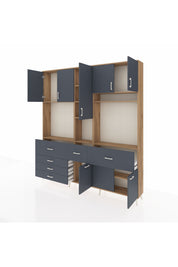 Arges Gardrop 10 Raflı 6 Çekmeceli 8 Kapaklı 220x30x243 Çam-Antrasit