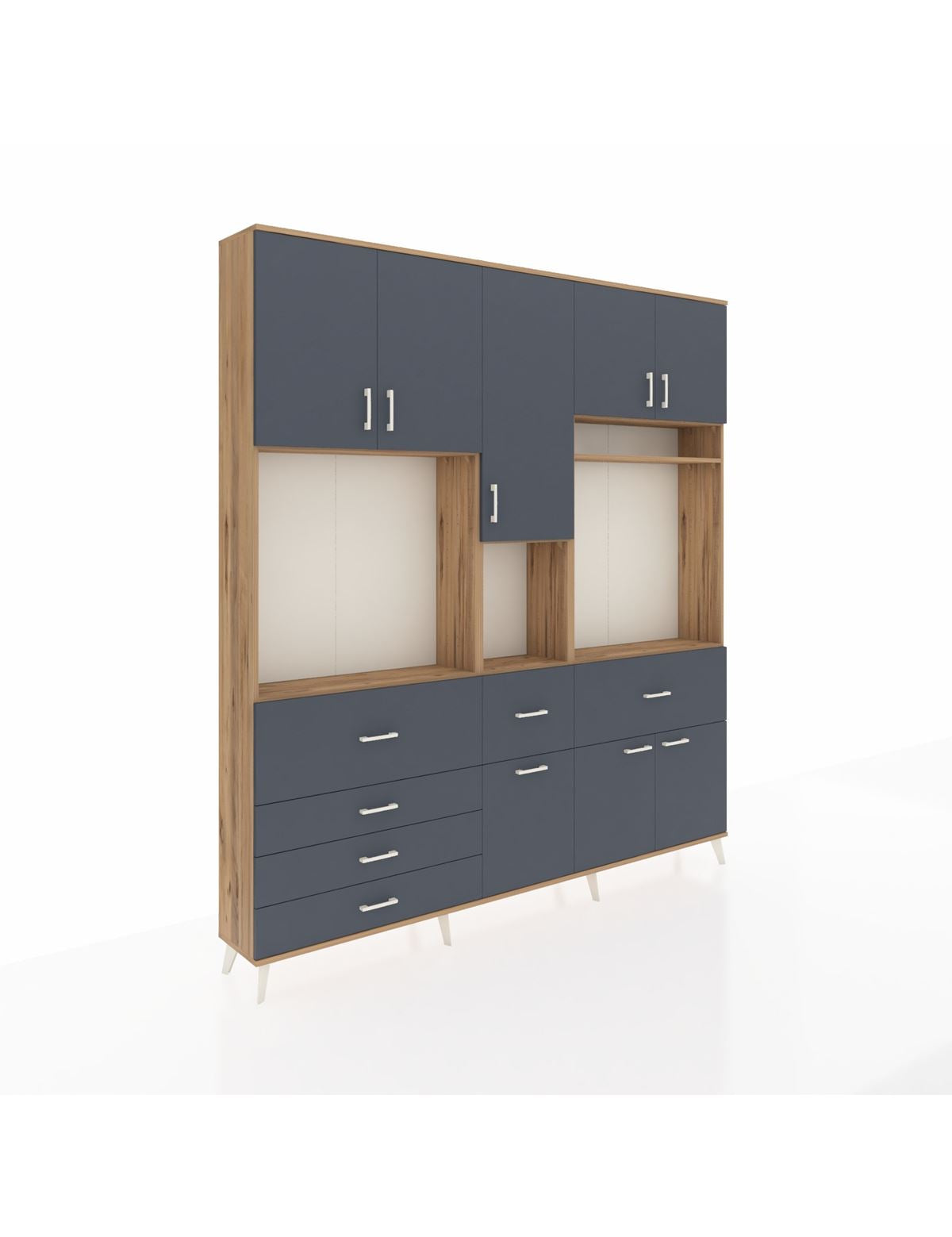 Arges Gardrop 10 Raflı 6 Çekmeceli 8 Kapaklı 220x30x243 Çam-Antrasit