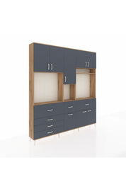 Arges Gardrop 10 Raflı 6 Çekmeceli 8 Kapaklı 220x30x243 Çam-Antrasit