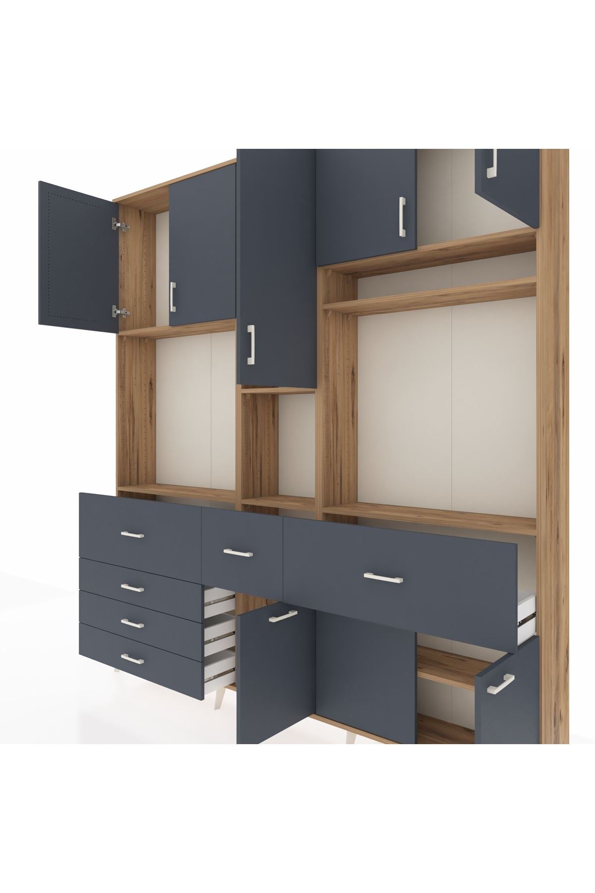 Arges Gardrop 10 Raflı 6 Çekmeceli 8 Kapaklı 220x30x243 Çam-Antrasit