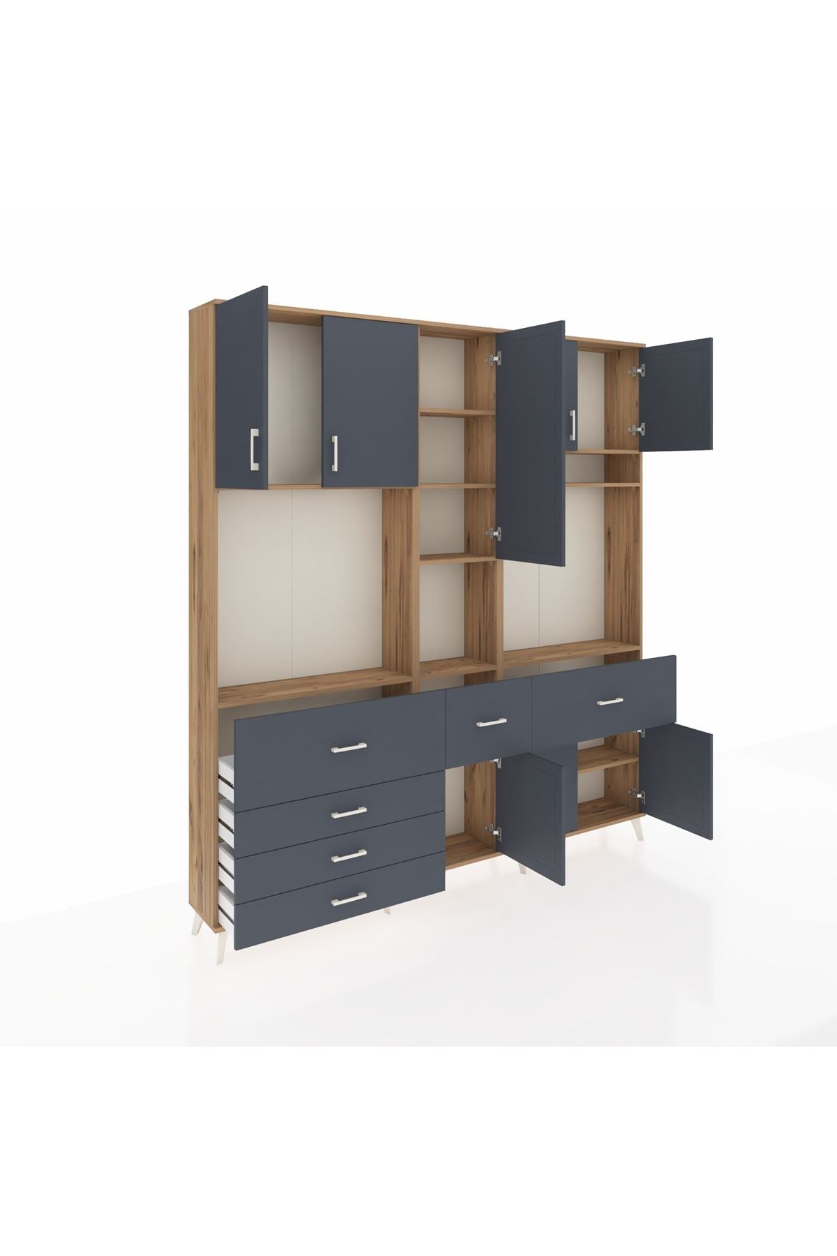 Arges Gardrop 10 Raflı 6 Çekmeceli 8 Kapaklı 220x30x243 Çam-Antrasit