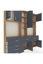 Arges Gardrop 10 Raflı 6 Çekmeceli 8 Kapaklı 220x30x243 Çam-Antrasit