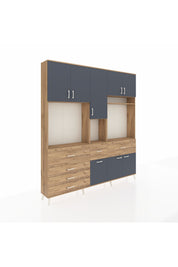 Arges Dolap 10 Raflı 6 Çekmeceli 8 Kapaklı 220x30x243 Çam-Antrasit/Çam