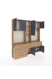 Arges Dolap 10 Raflı 6 Çekmeceli 8 Kapaklı 220x30x243 Çam-Antrasit/Çam