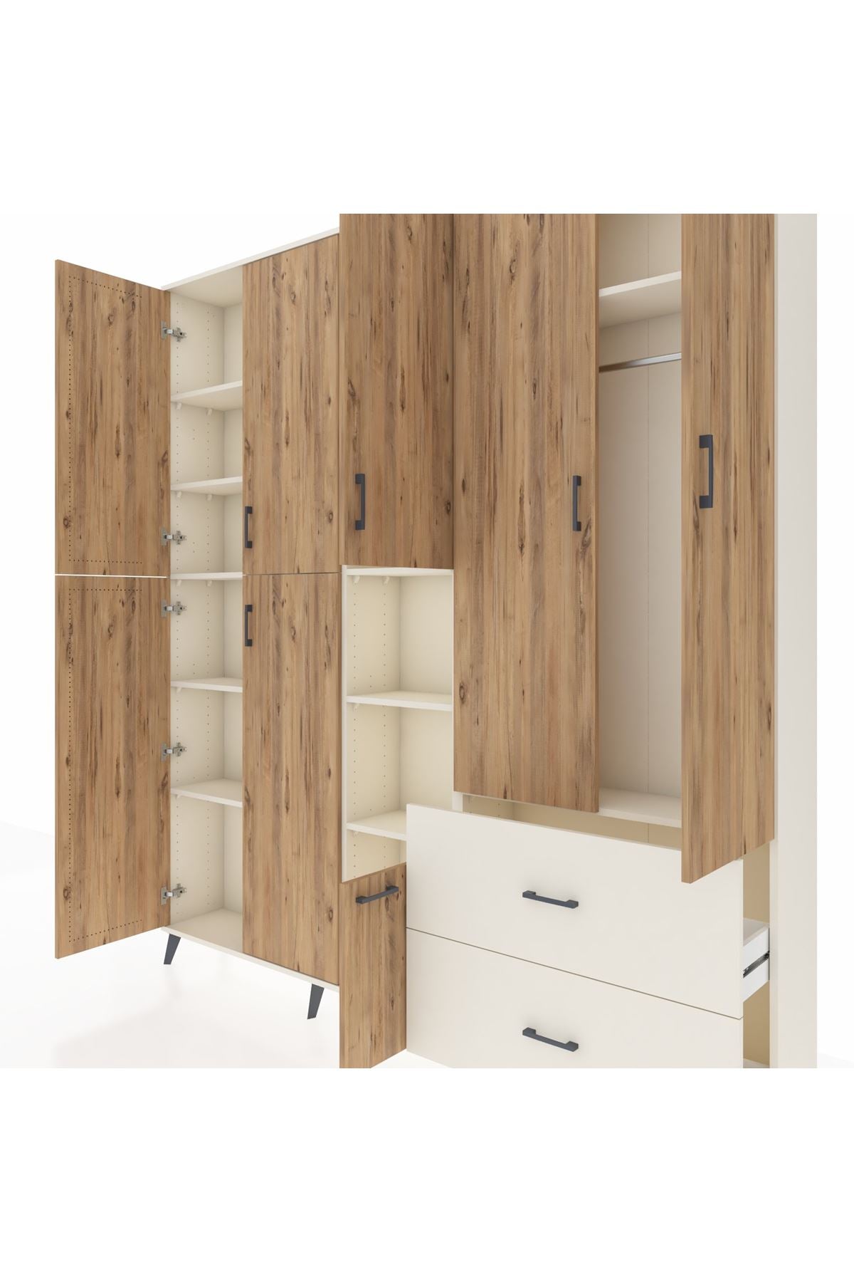 Arges Dolap 12 Raflı 2 Çekmeceli Tek Askılı 220x30x243 Aytaşı-Çam/Aytaşı