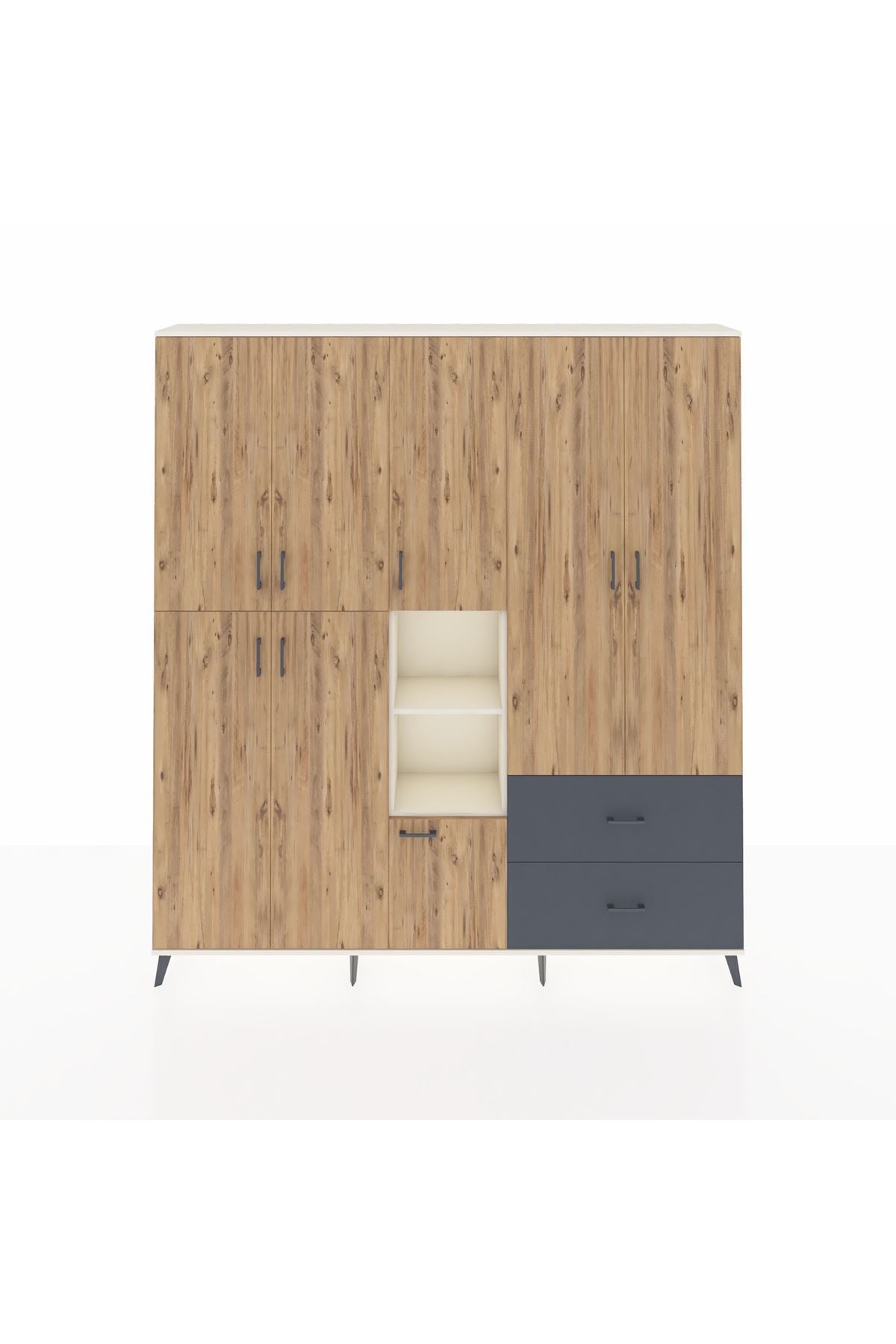 Arges Dolap 12 Raflı 2 Çekmeceli Tek Askılı 220x30x243 Aytaşı-Çam/Antrasit