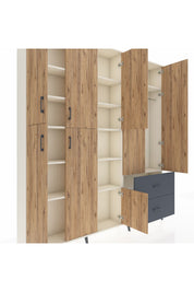 Arges Dolap 12 Raflı 2 Çekmeceli Tek Askılı 220x30x243 Aytaşı-Çam/Antrasit