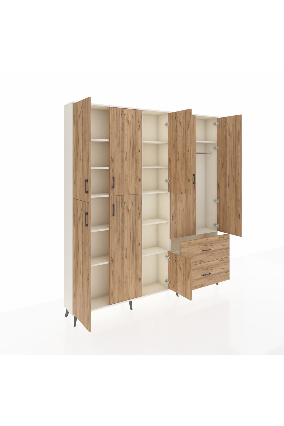 Arges Gardrop 12 Raflı 2 Çekmeceli Tek Askılı 220x30x243 Aytaşı-Çam