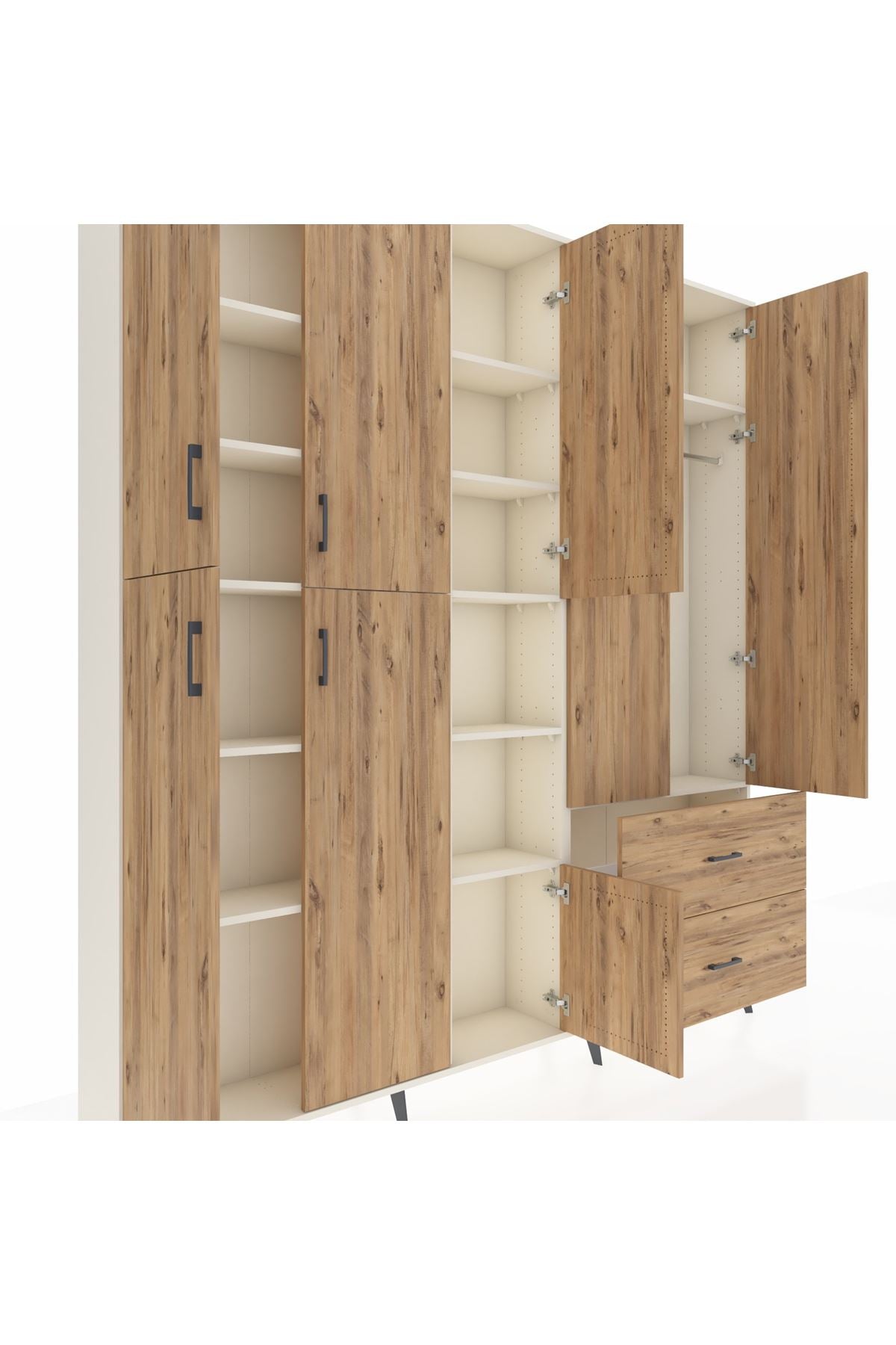 Arges Gardrop 12 Raflı 2 Çekmeceli Tek Askılı 220x30x243 Aytaşı-Çam