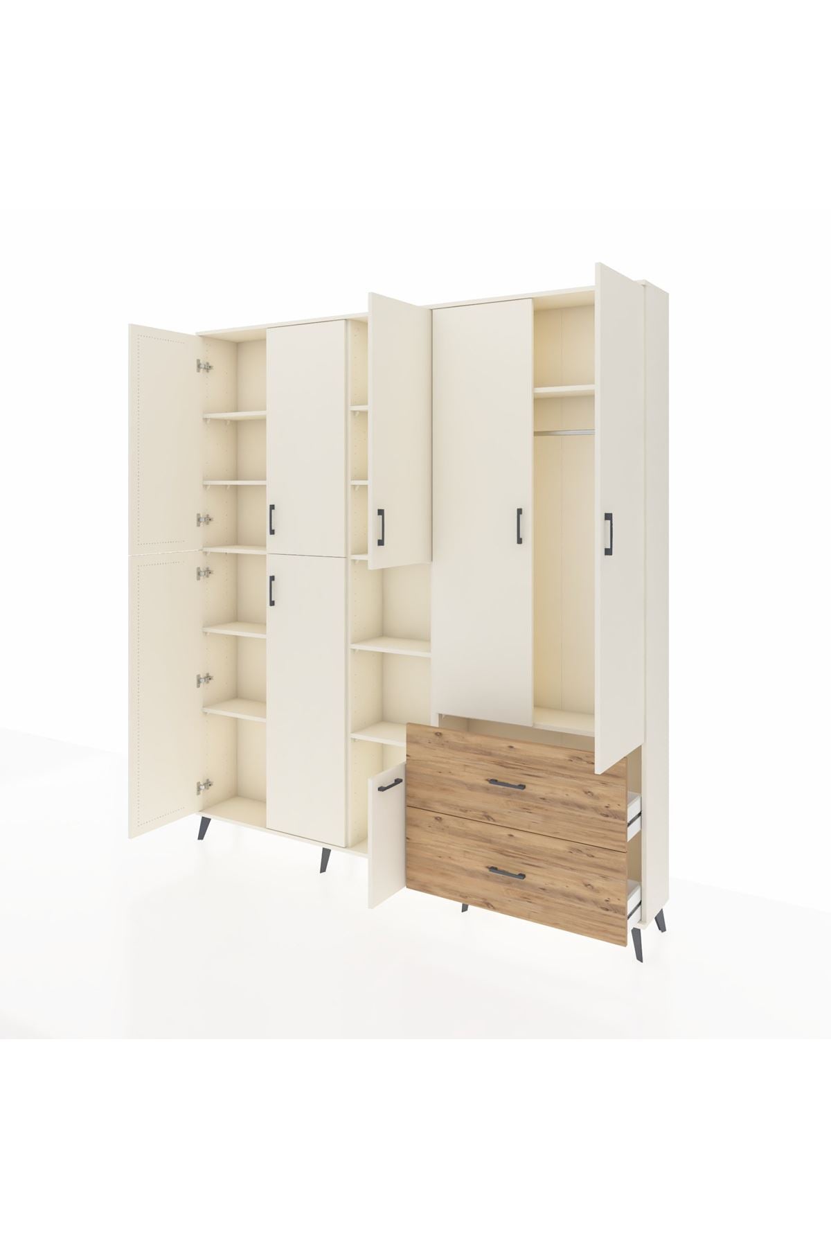 Arges Dolap 12 Raflı 2 Çekmeceli Tek Askılı 220x30x243 Aytaşı-Aytaşı/Çam