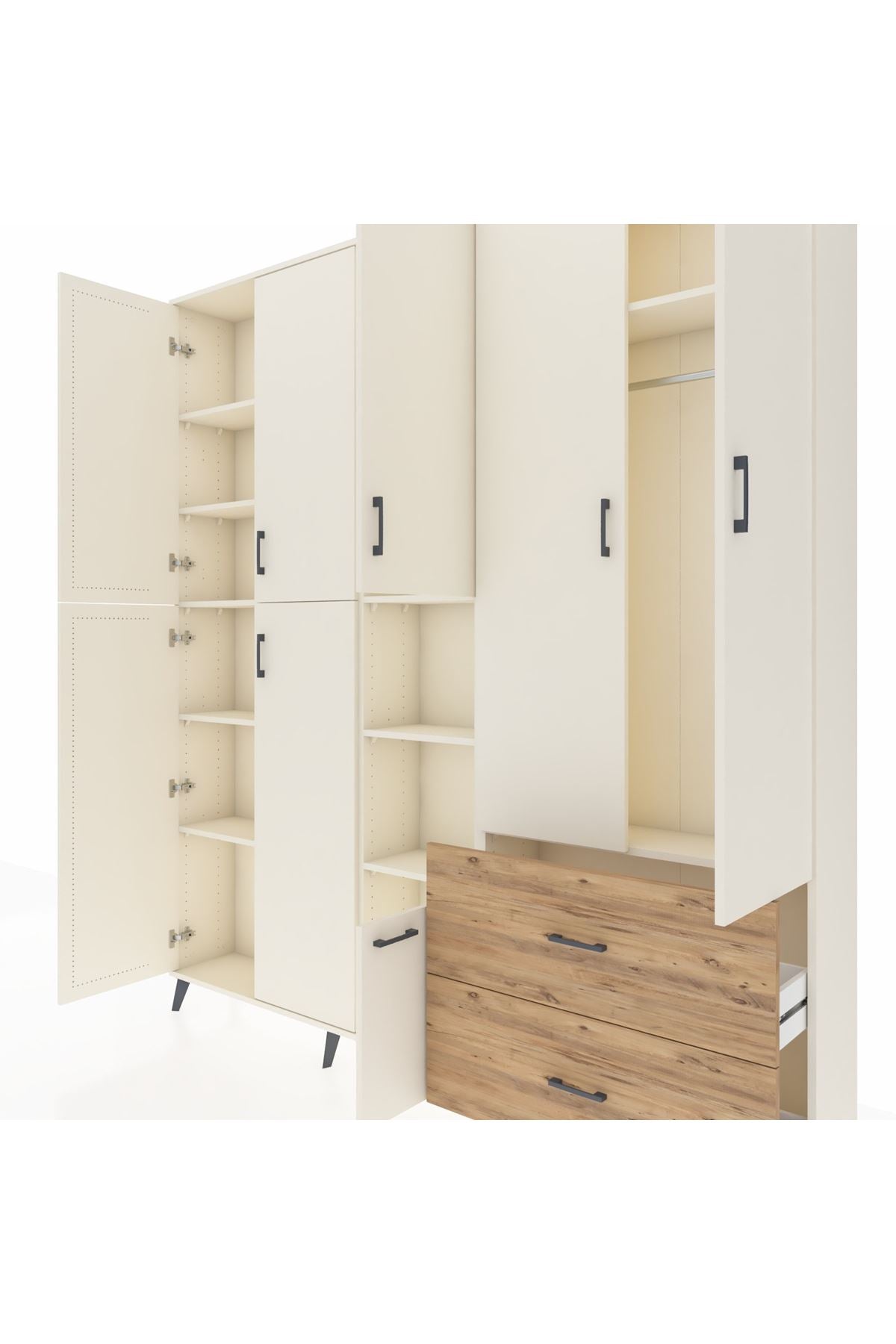 Arges Dolap 12 Raflı 2 Çekmeceli Tek Askılı 220x30x243 Aytaşı-Aytaşı/Çam