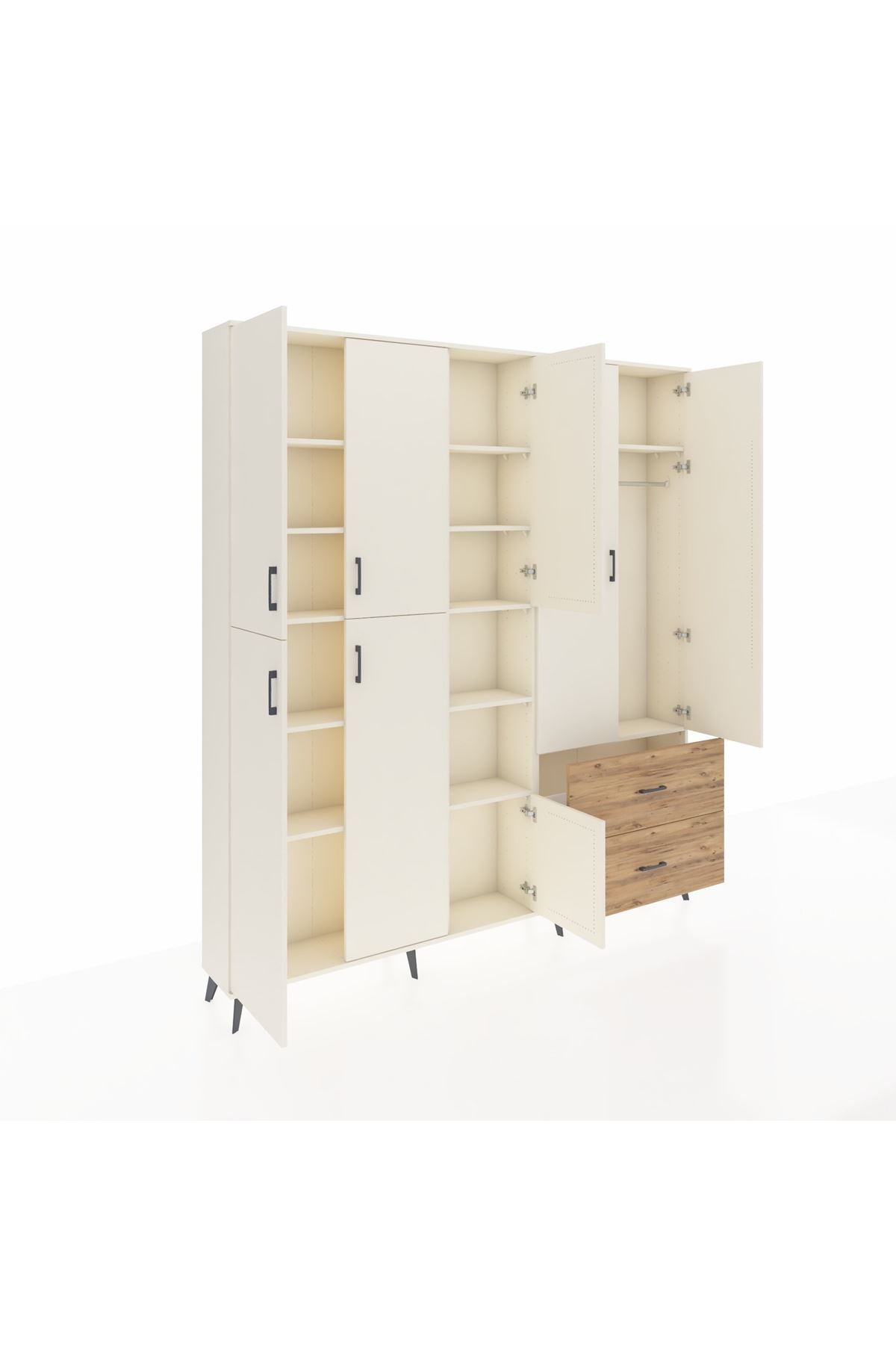 Arges Dolap 12 Raflı 2 Çekmeceli Tek Askılı 220x30x243 Aytaşı-Aytaşı/Çam