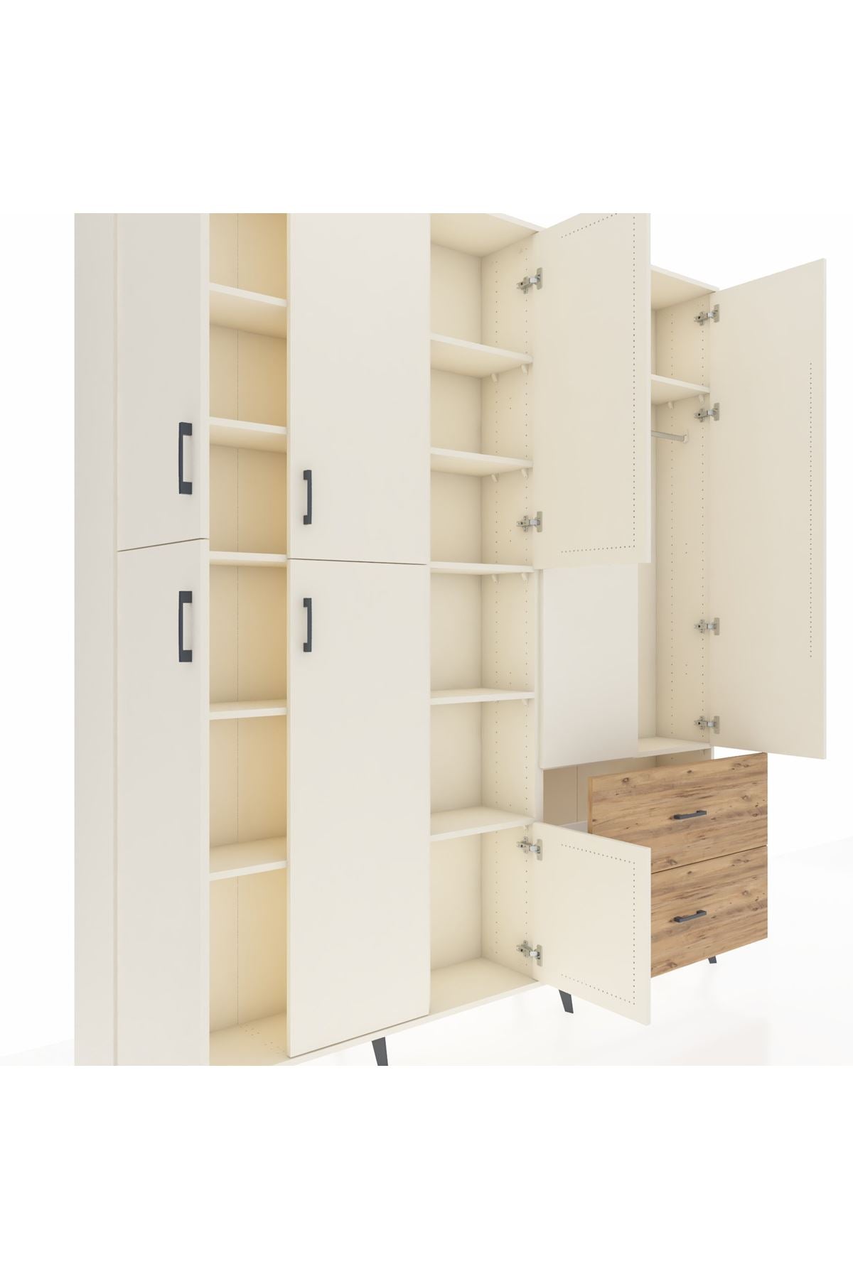 Arges Dolap 12 Raflı 2 Çekmeceli Tek Askılı 220x30x243 Aytaşı-Aytaşı/Çam