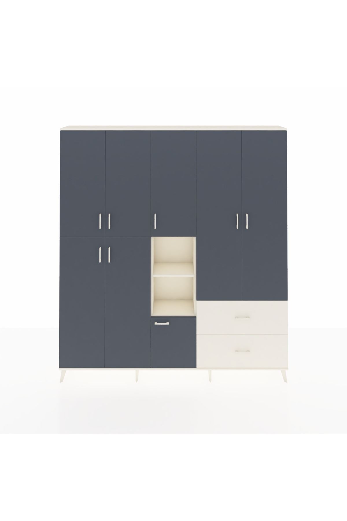 Arges Dolap 12 Raflı 2 Çekmeceli Tek Askılı 220x30x243 Aytaşı-Antrasit/Aytaşı