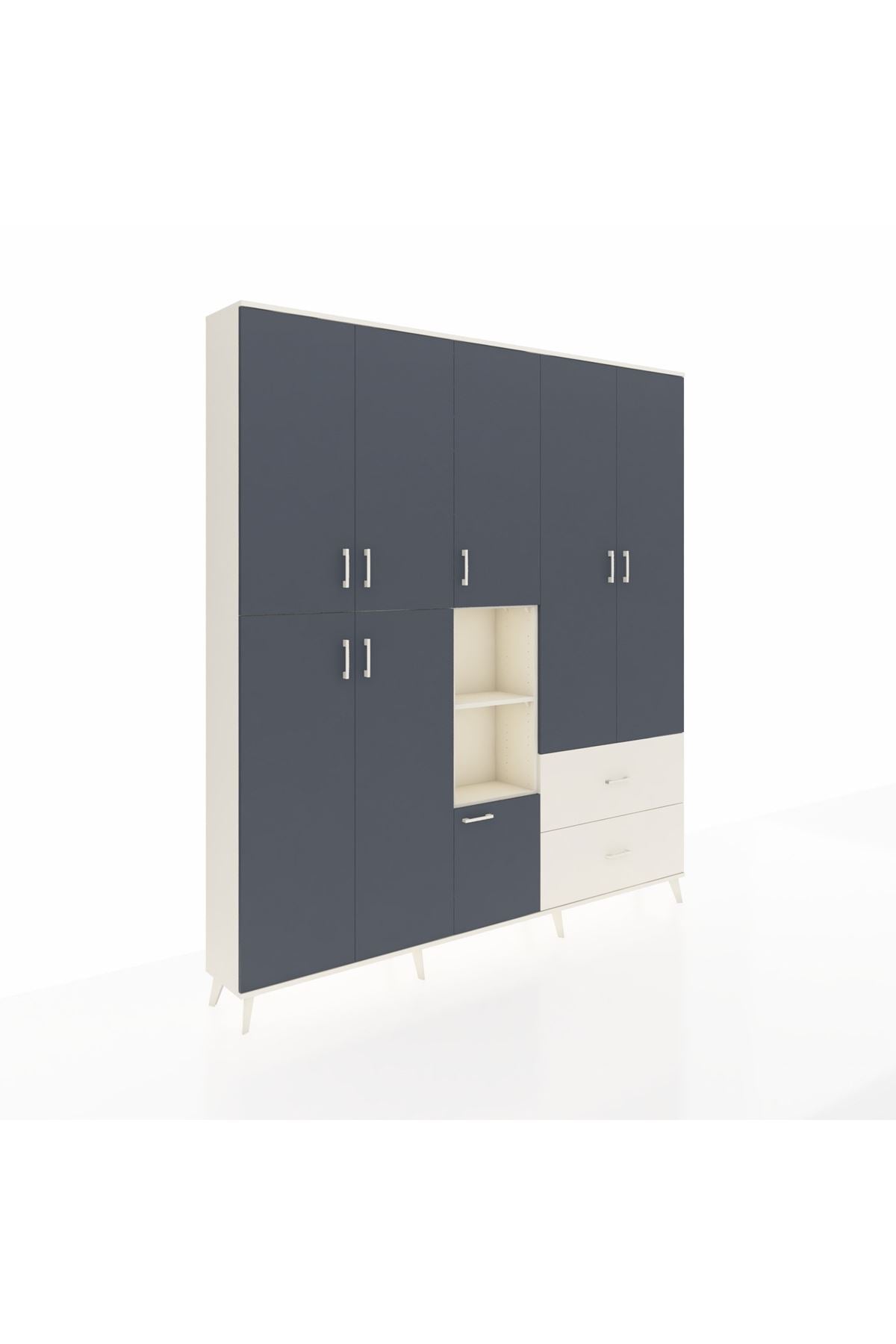 Arges Dolap 12 Raflı 2 Çekmeceli Tek Askılı 220x30x243 Aytaşı-Antrasit/Aytaşı