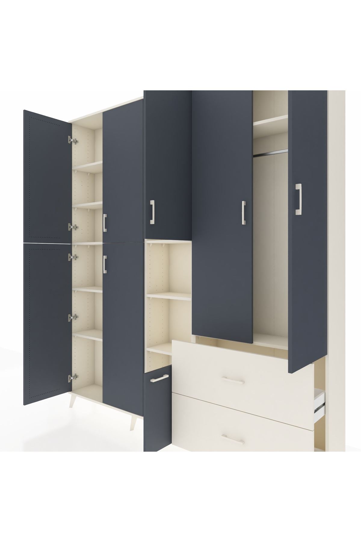 Arges Dolap 12 Raflı 2 Çekmeceli Tek Askılı 220x30x243 Aytaşı-Antrasit/Aytaşı