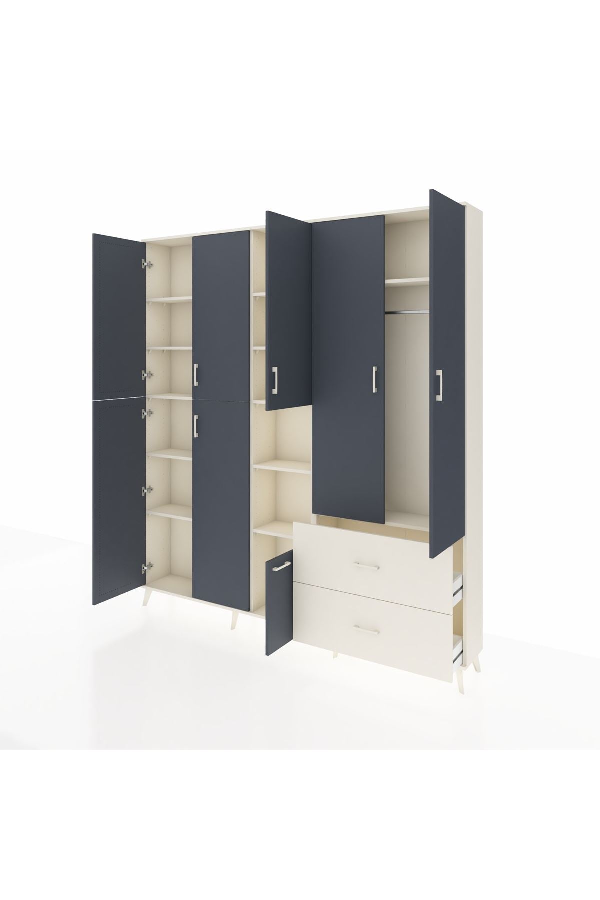 Arges Dolap 12 Raflı 2 Çekmeceli Tek Askılı 220x30x243 Aytaşı-Antrasit/Aytaşı