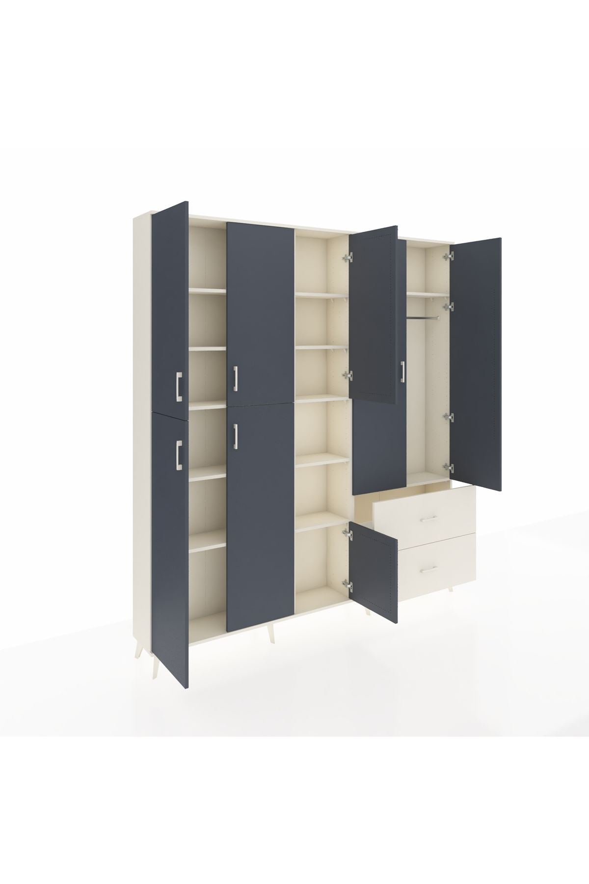 Arges Dolap 12 Raflı 2 Çekmeceli Tek Askılı 220x30x243 Aytaşı-Antrasit/Aytaşı