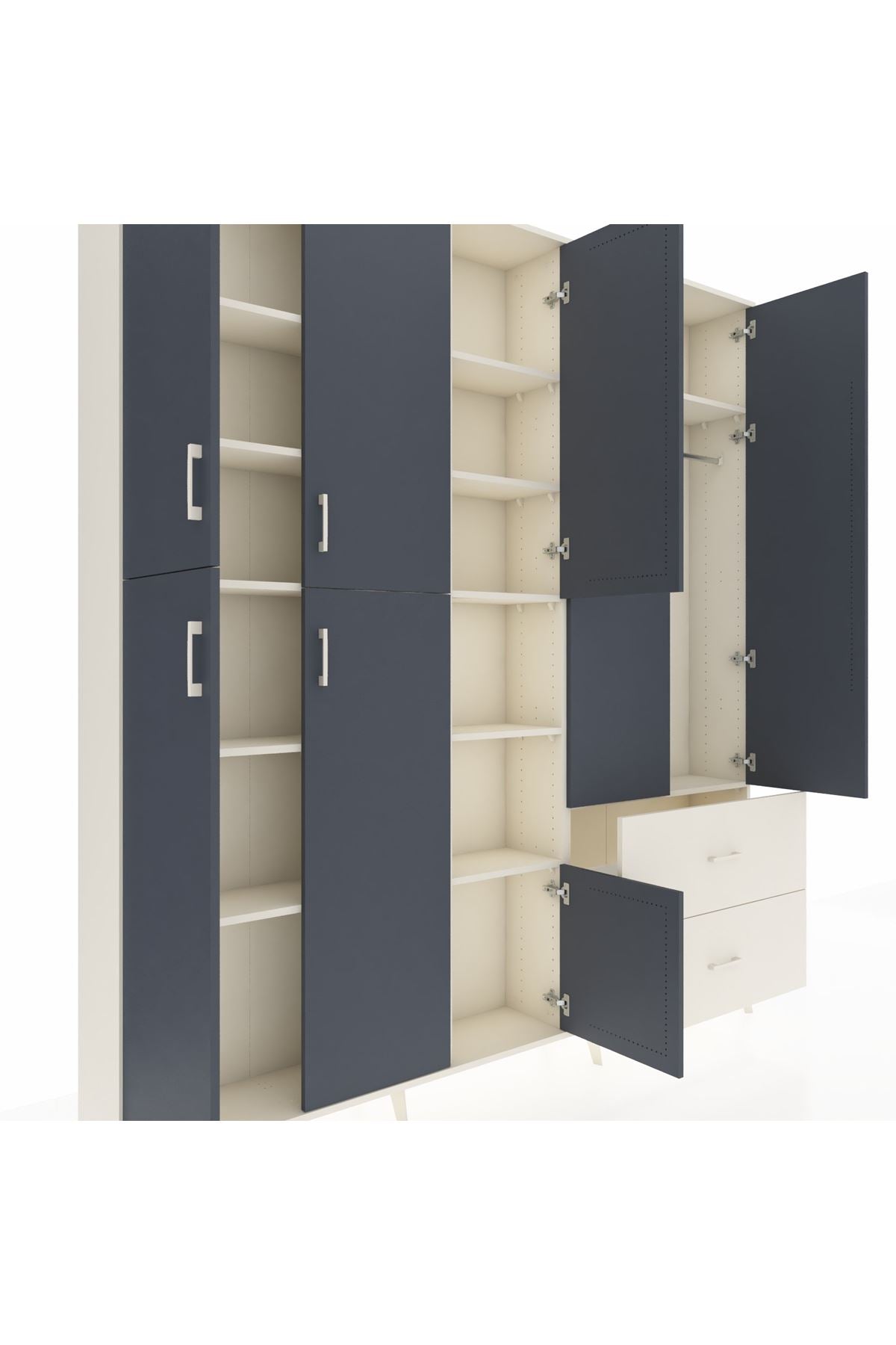 Arges Dolap 12 Raflı 2 Çekmeceli Tek Askılı 220x30x243 Aytaşı-Antrasit/Aytaşı