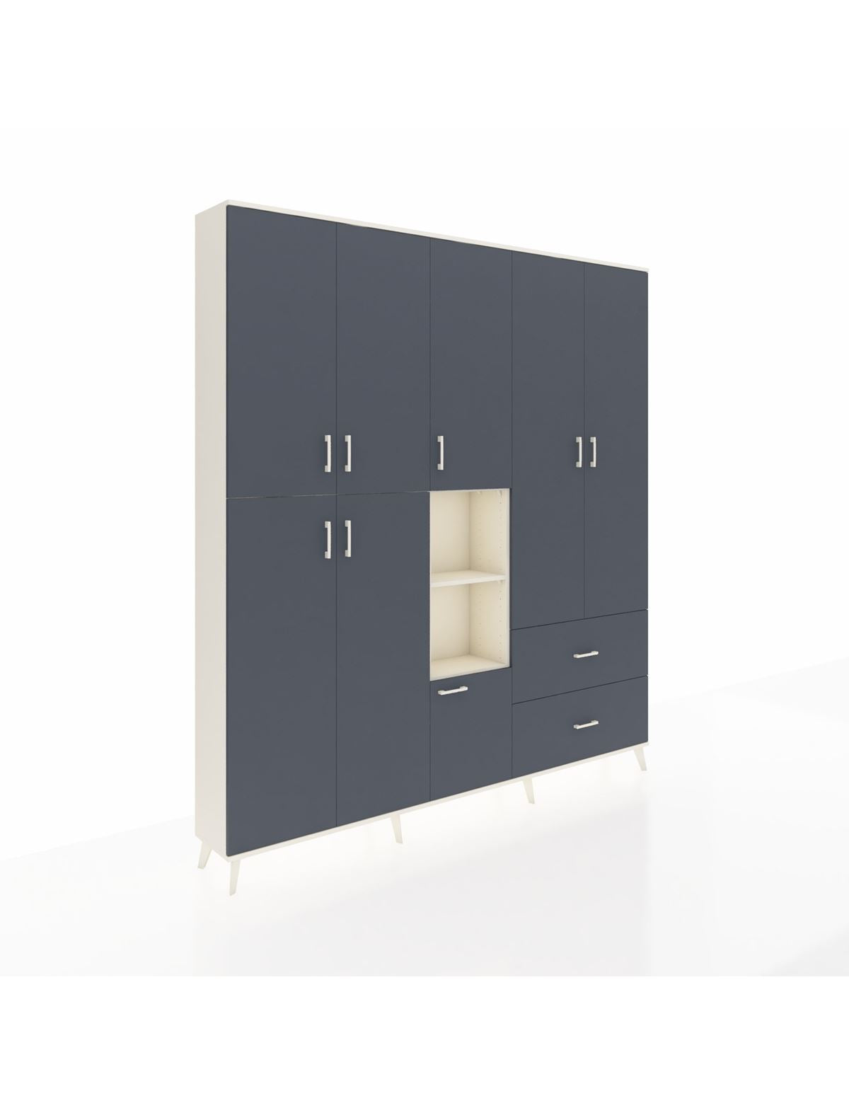 Arges Gardrop 12 Raflı 2 Çekmeceli Tek Askılı 220x30x243 Aytaşı-Antrasit