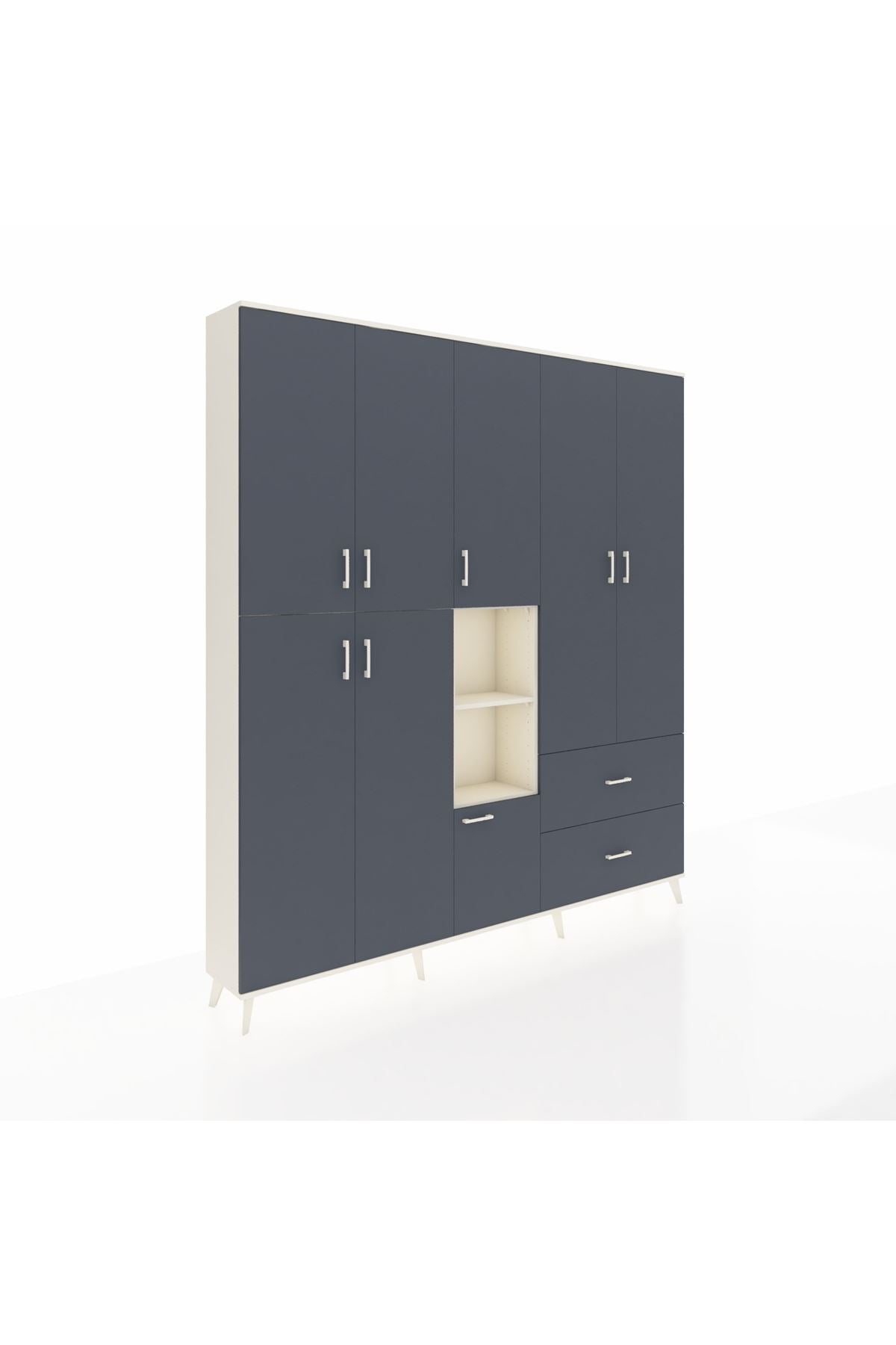 Arges Gardrop 12 Raflı 2 Çekmeceli Tek Askılı 220x30x243 Aytaşı-Antrasit