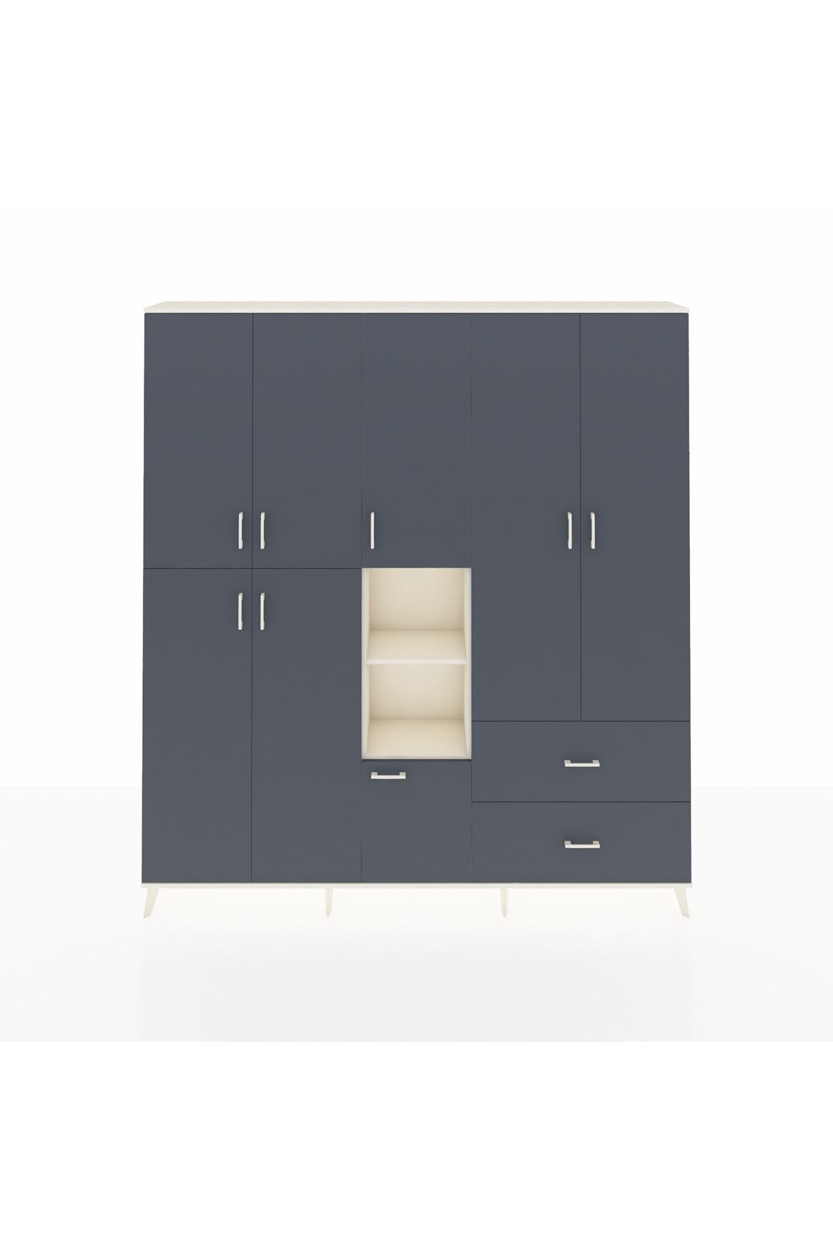 Arges Gardrop 12 Raflı 2 Çekmeceli Tek Askılı 220x30x243 Aytaşı-Antrasit