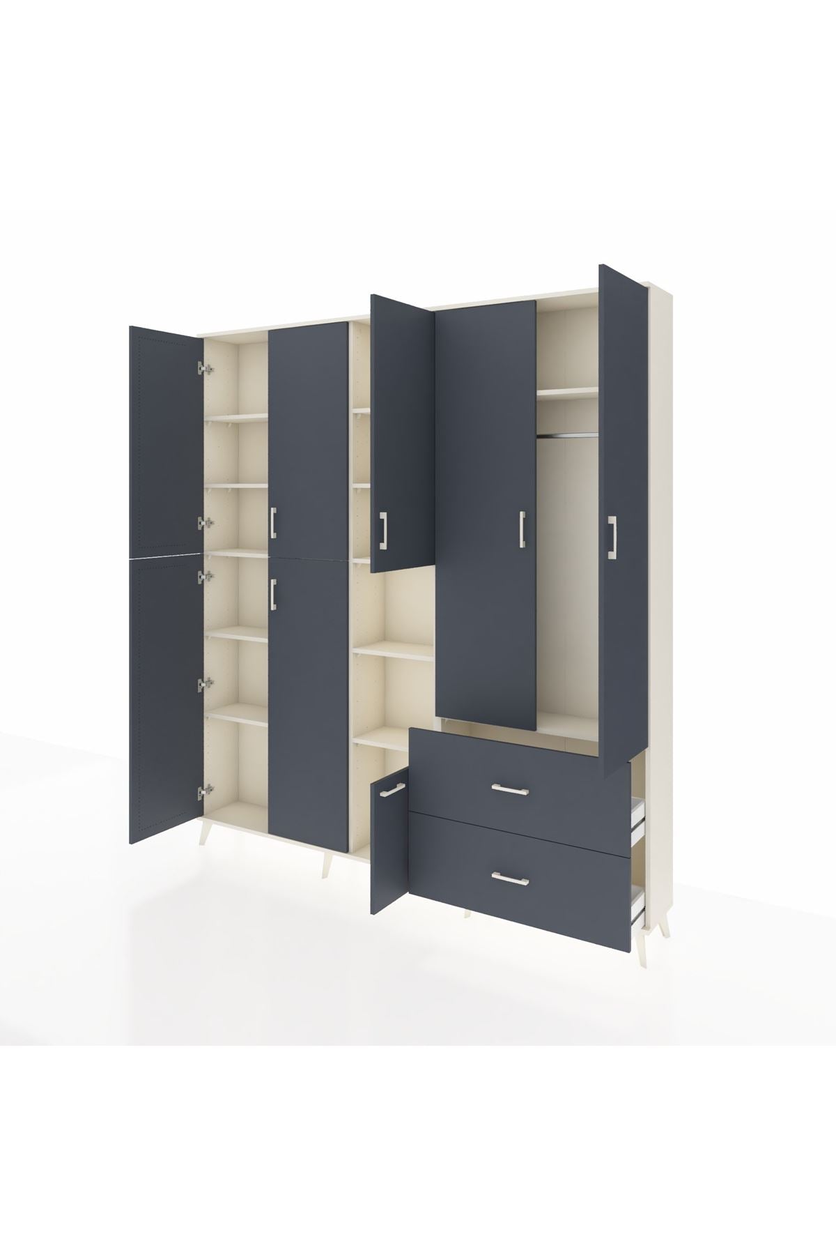 Arges Gardrop 12 Raflı 2 Çekmeceli Tek Askılı 220x30x243 Aytaşı-Antrasit