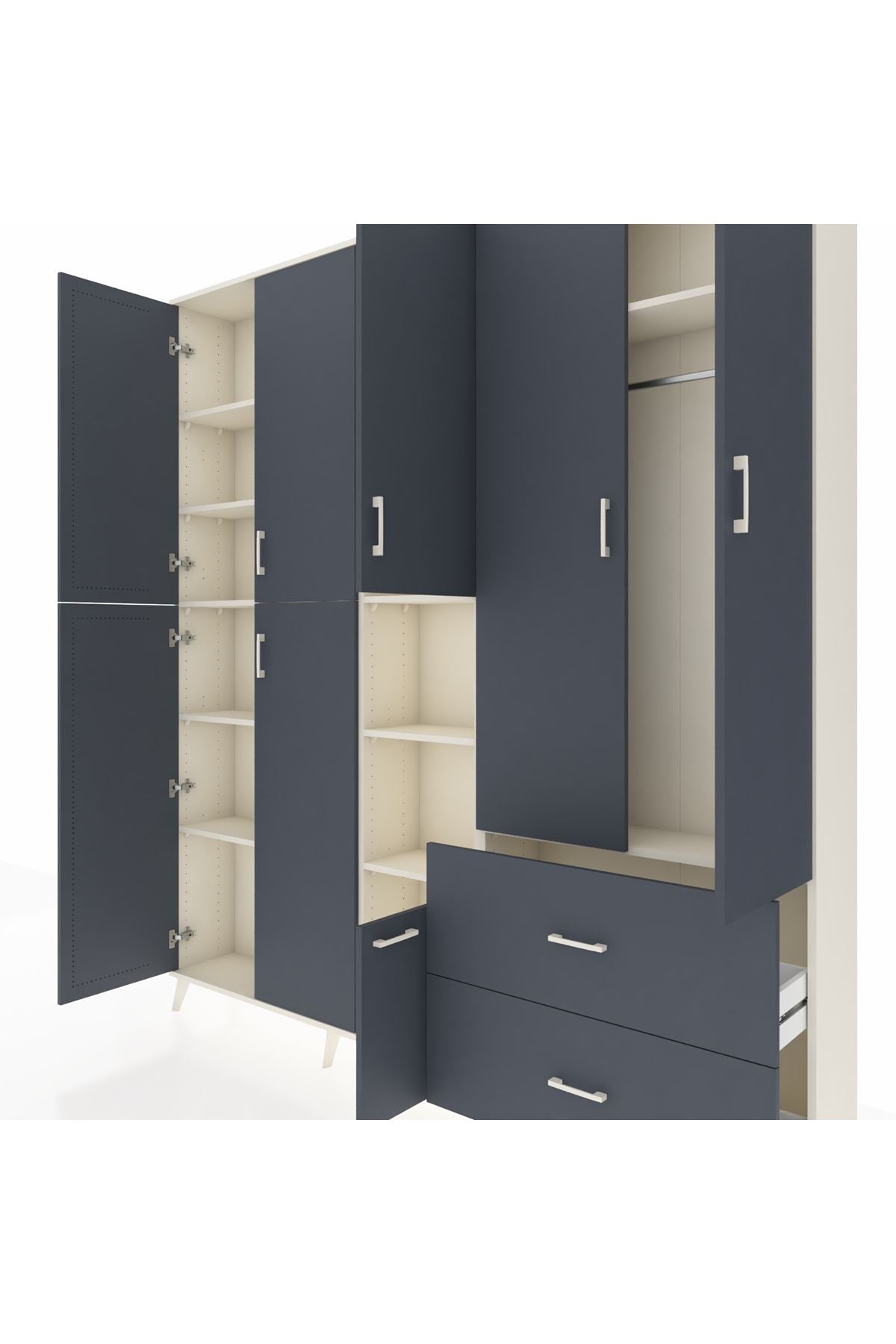 Arges Gardrop 12 Raflı 2 Çekmeceli Tek Askılı 220x30x243 Aytaşı-Antrasit