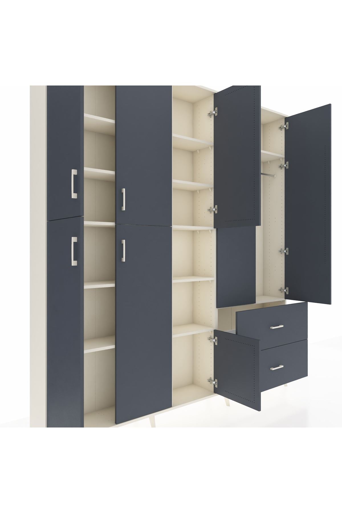 Arges Gardrop 12 Raflı 2 Çekmeceli Tek Askılı 220x30x243 Aytaşı-Antrasit