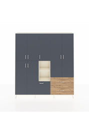 Arges Dolap 12 Raflı 2 Çekmeceli Tek Askılı 220x30x243 Aytaşı-Antrasit/Çam