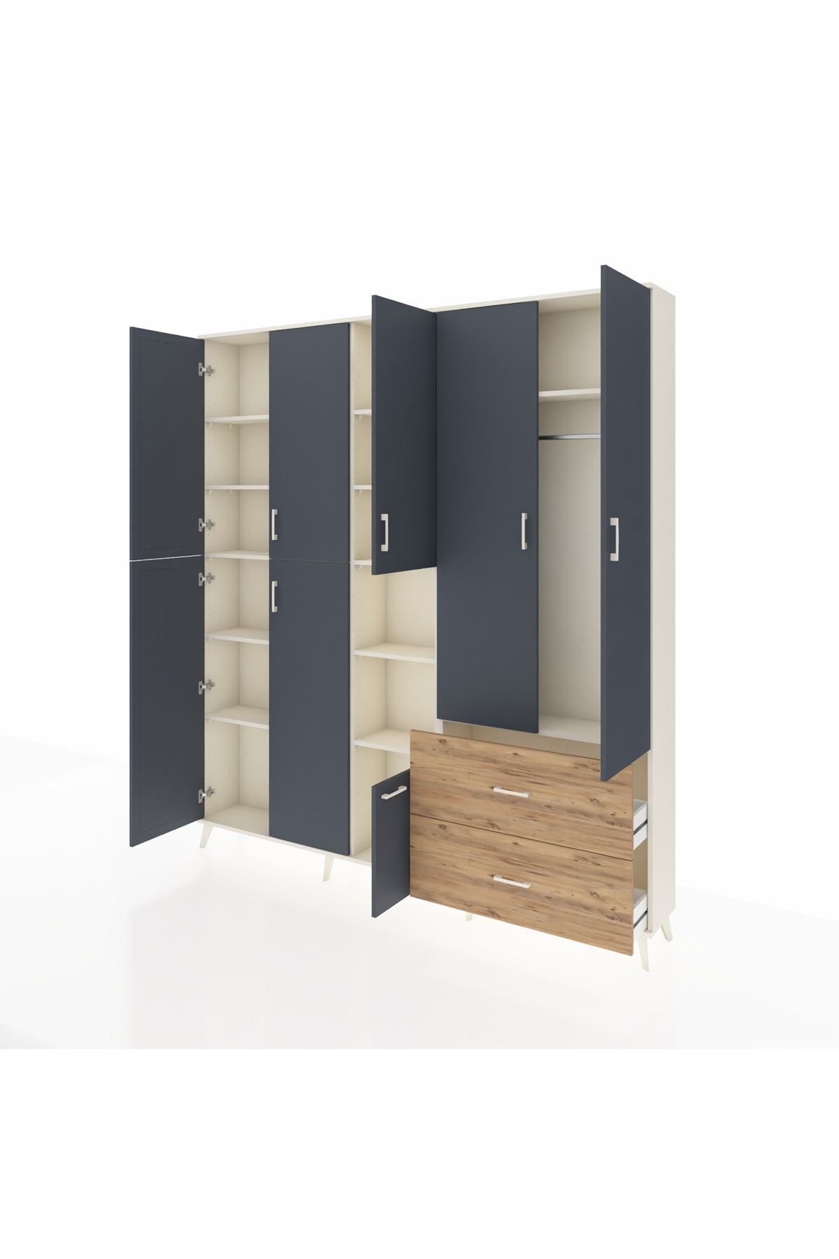 Arges Dolap 12 Raflı 2 Çekmeceli Tek Askılı 220x30x243 Aytaşı-Antrasit/Çam