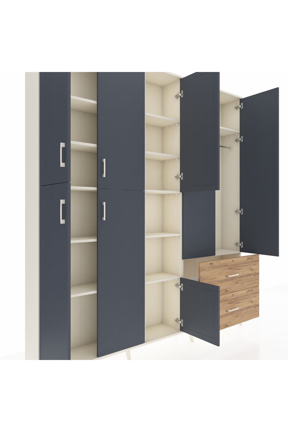 Arges Dolap 12 Raflı 2 Çekmeceli Tek Askılı 220x30x243 Aytaşı-Antrasit/Çam