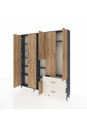 Arges Dolap 12 Raflı 2 Çekmeceli Tek Askılı 220x30x243 Antrasit-Çam/Aytaşı