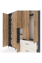 Arges Dolap 12 Raflı 2 Çekmeceli Tek Askılı 220x30x243 Antrasit-Çam/Aytaşı