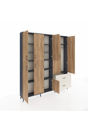 Arges Dolap 12 Raflı 2 Çekmeceli Tek Askılı 220x30x243 Antrasit-Çam/Aytaşı