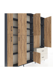 Arges Dolap 12 Raflı 2 Çekmeceli Tek Askılı 220x30x243 Antrasit-Çam/Aytaşı