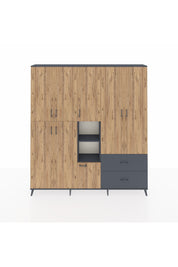 Arges Dolap 12 Raflı 2 Çekmeceli Tek Askılı 220x30x243 Antrasit-Çam/Antrasit